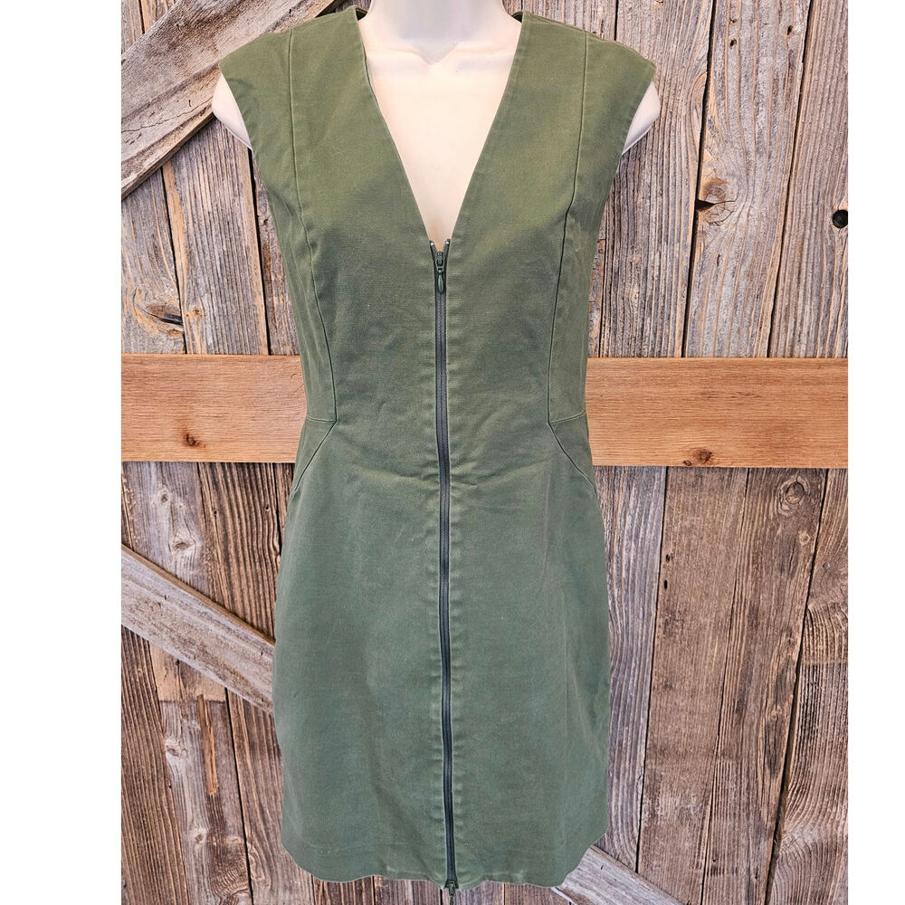Kate Spade Saturday green zip front dress size 4 EUC midi career casual v neck